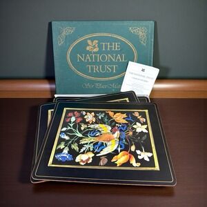 National Trust Charlecote Birds Placemats Set of 6 Boxed Cork Backed Pietra Dura